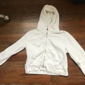 Brandy Melville Cropped White Crystal Hoodie